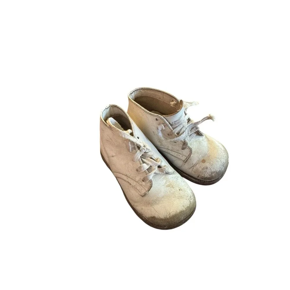 Vintage White Cloth Antique Baby Slipper Shoes‎